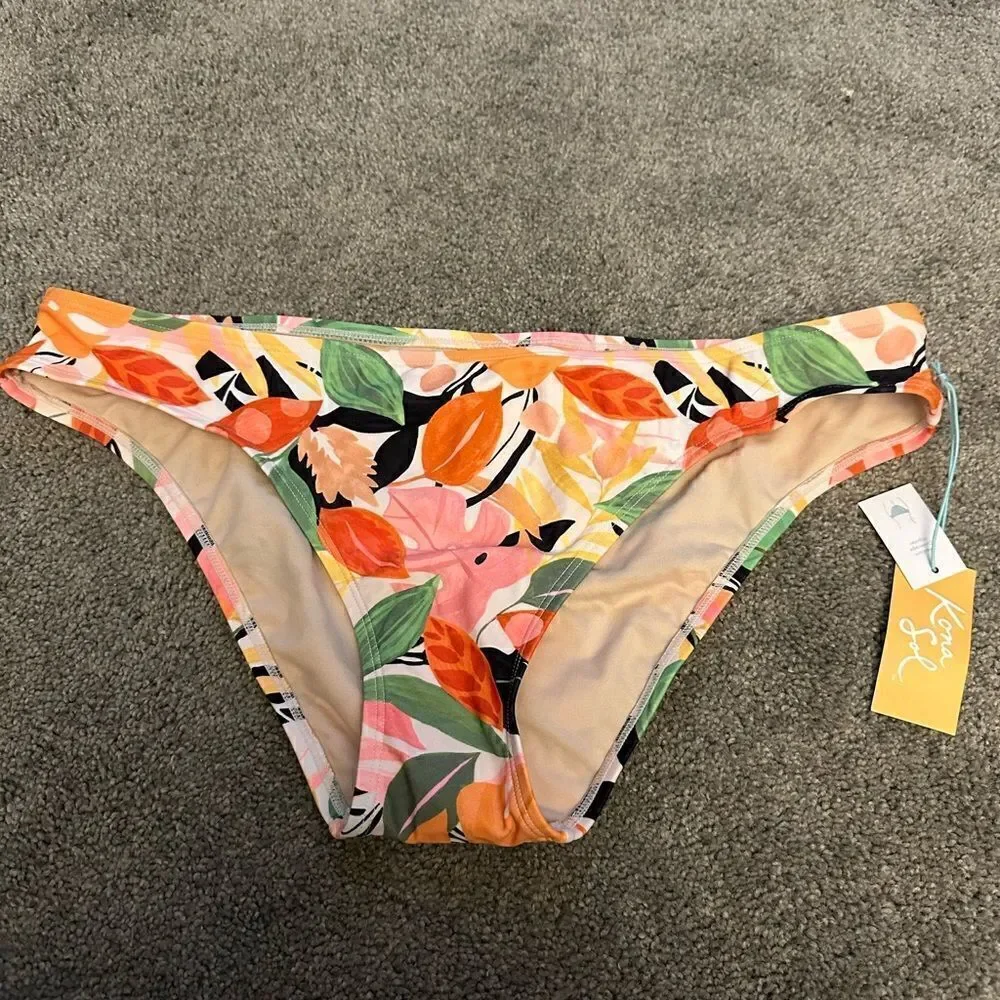 Kona Sol Leaf Print Swimsuit Hipster BikiniBottoms Multicolor Size XL NWT